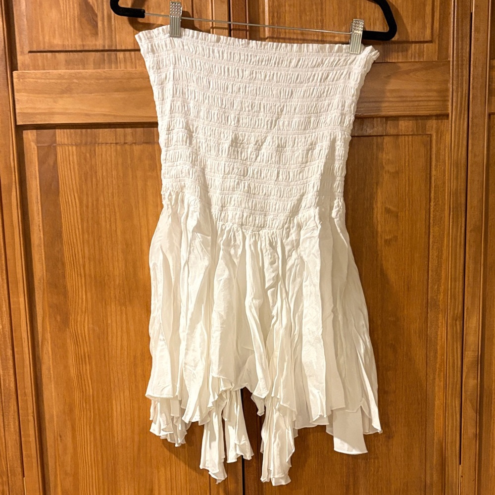 Free People White Asymmetrical Strapless top